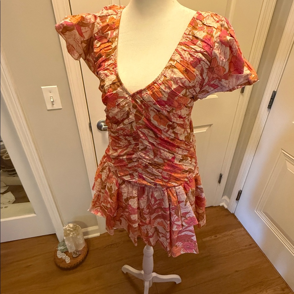 Vibrant Pink Floral Mini Dress - Picture 4 of 5